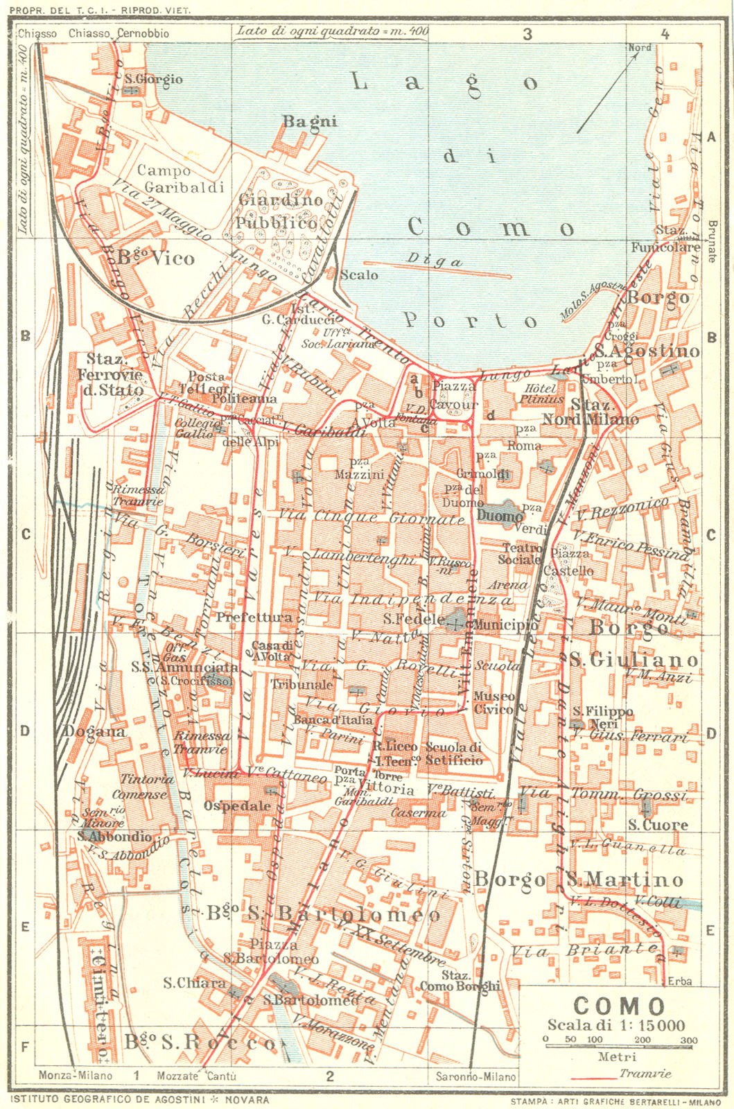 COMO. Vintage town city map plan. Italy 1927 old vintage chart
